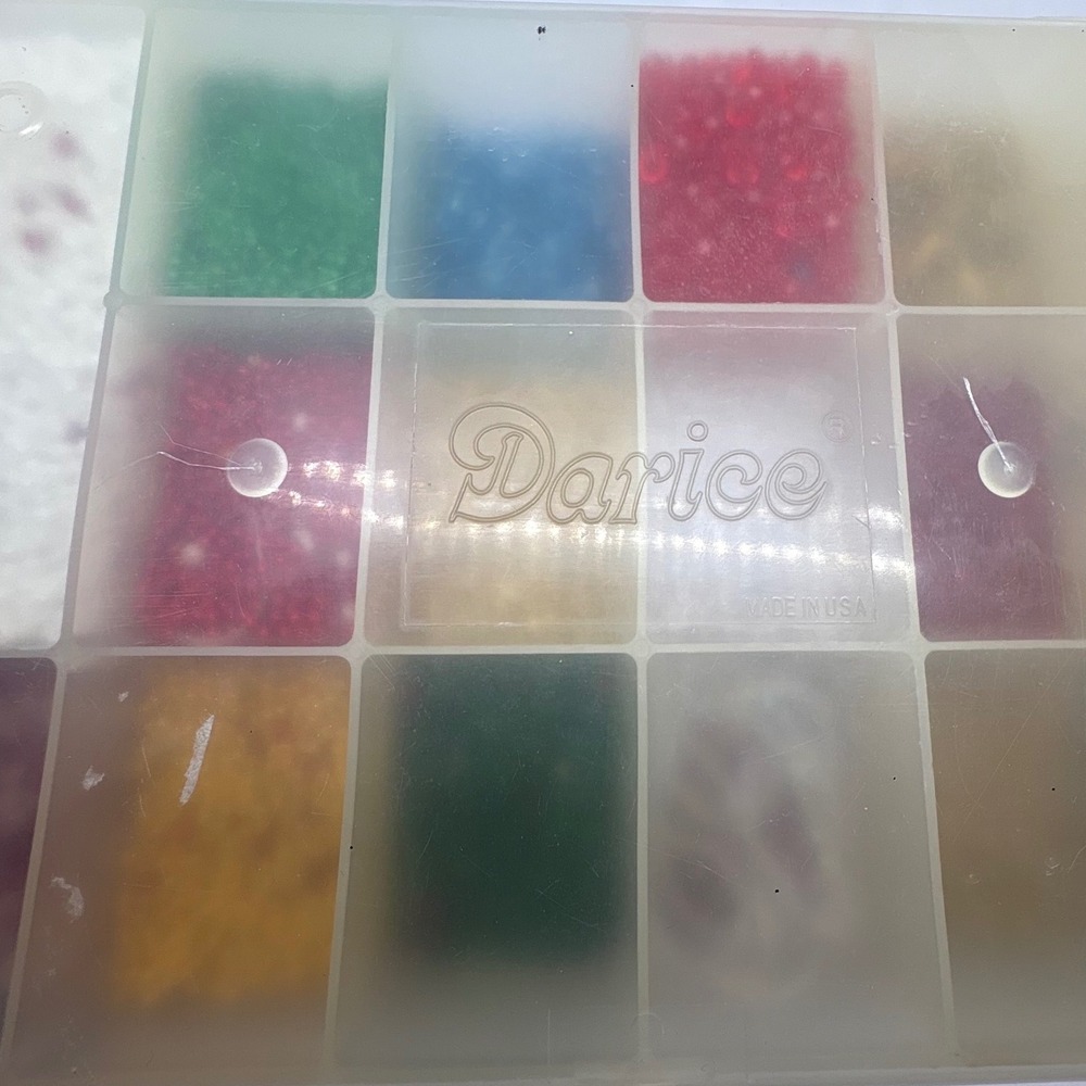 Darice Craft Bead Organizer Seed Bugle Glass Beads Charms Red Green Gold 2+ lbs